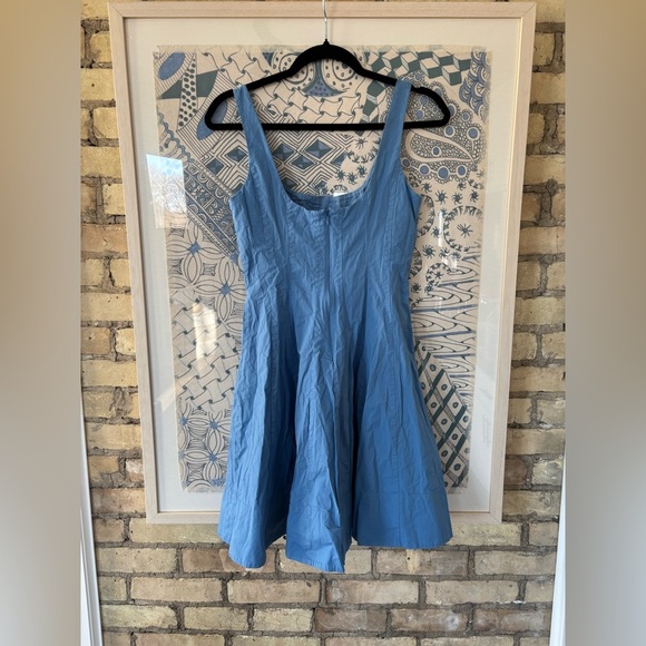 Staud mini Wells fit and flare dress in cornflower blue - Picture 3 of 5